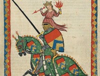 Svého koně si musel rytíř vychovat a vycvičit sám, musel se o něj také umět všestranně postarat. Zdroj: Wikipedie, Master of Codex Manesse
